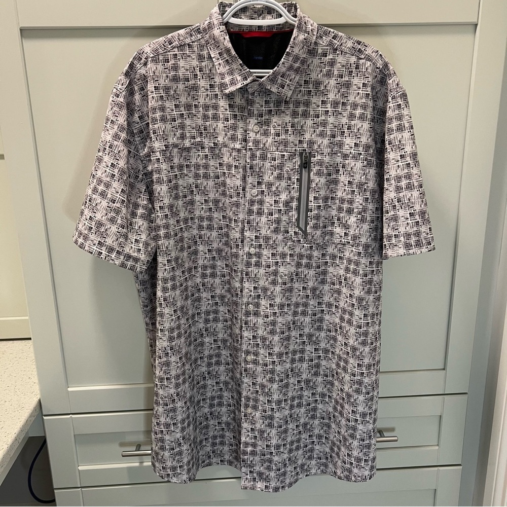 POINT ZERO Silky Button Down Dress Shirt Zipper Pocket Men's Size XL